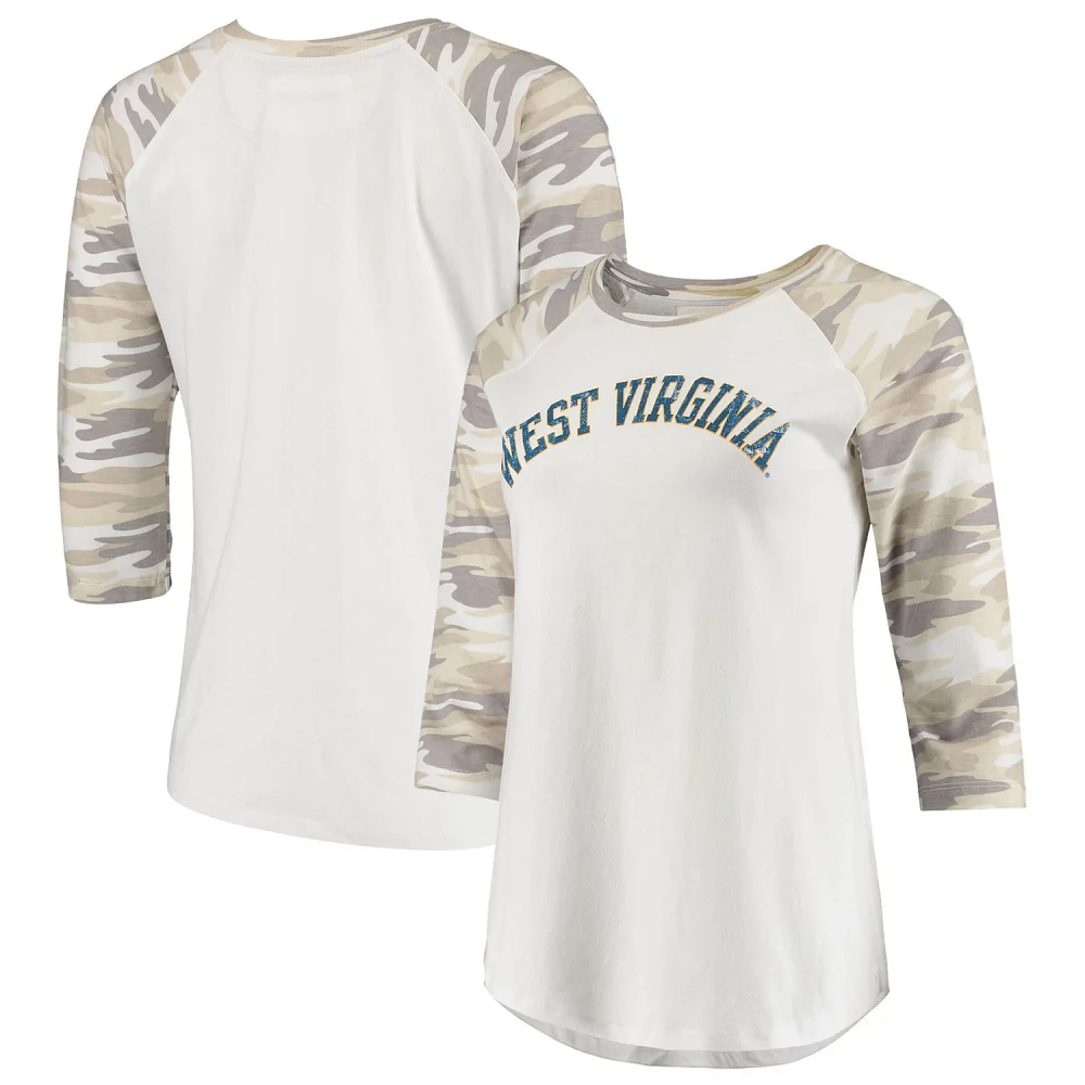 /Camo West Virginia Mountaineers Boyfriend Baseball Raglan 3/4 Sleeve T-Shirt                                                   