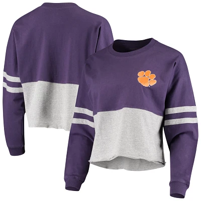 /Gray Clemson Tigers Cropped Retro Jersey Long Sleeve T-Shirt                                                                   