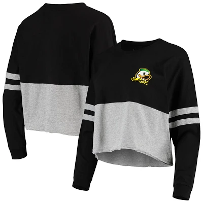 /Heathered Gray Oregon Ducks Cropped Retro Jersey Long Sleeve T-Shirt