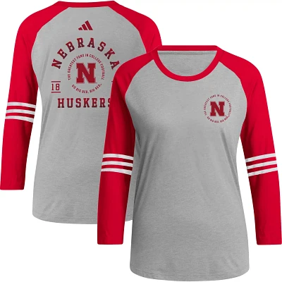 adidas Nebraska Huskers Baseball Raglan 3/4-Sleeve T-Shirt