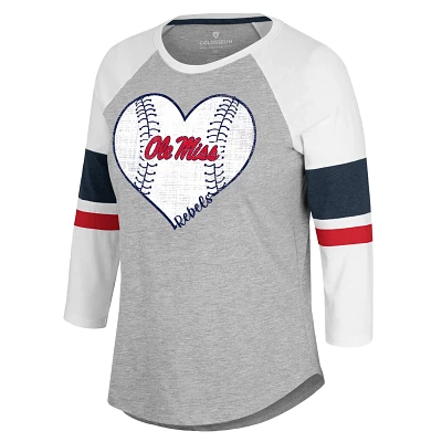 Colosseum Athletics Women's University of Mississippi Andie 3/4 Sleeve Raglan T-shirt