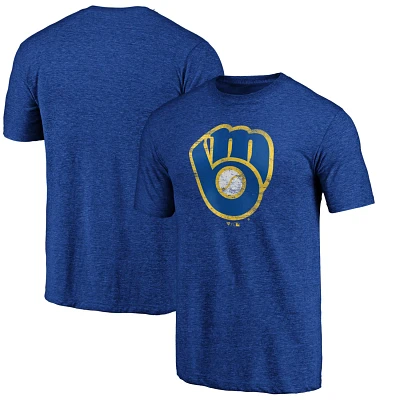 Fanatics Branded Heathered Milwaukee Brewers Weathered Official Logo Tri-Blend T-Shirt