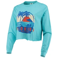 Florida Gators Palm Trees Sunset Long Sleeve Crop Top