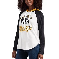 G-III 4Her by Carl Banks /Black Iowa Hawkeyes From the Sideline Raglan Long Sleeve Hoodie T-Shirt                               