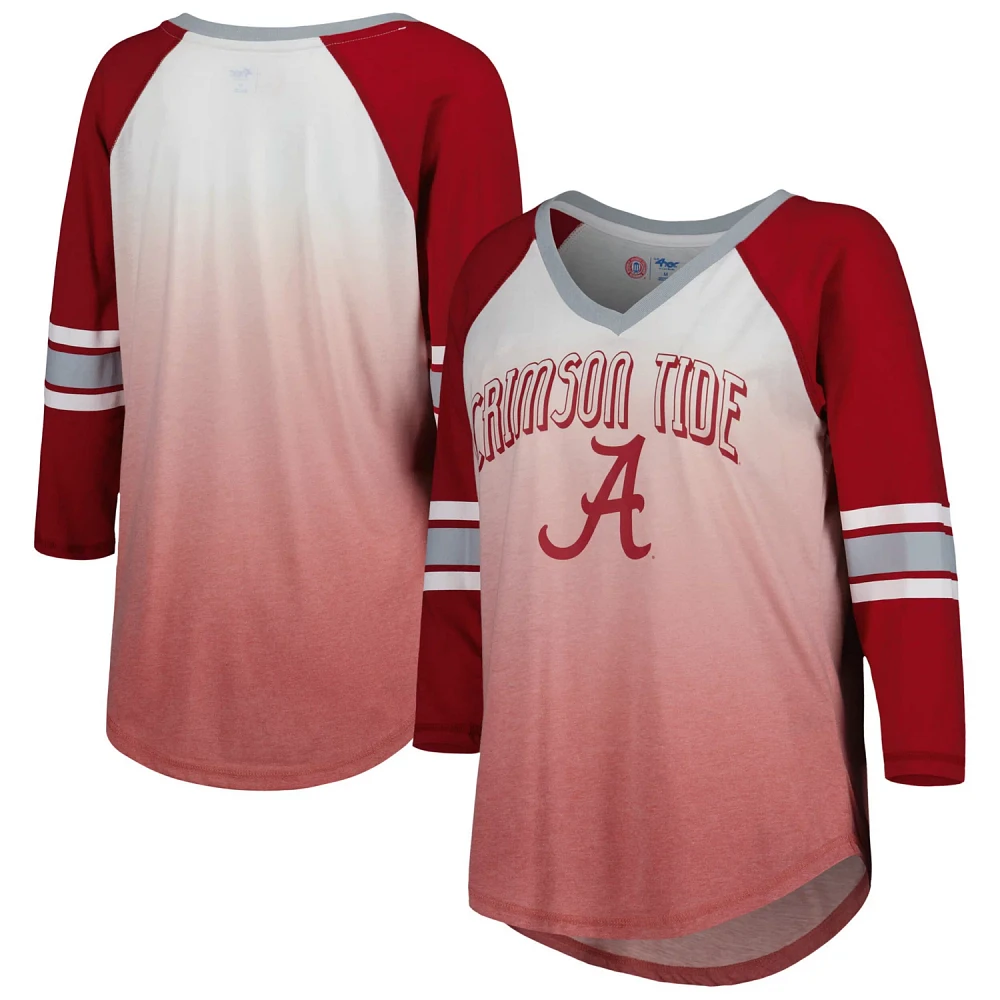 G-III 4Her by Carl Banks /Crimson Alabama Crimson Tide Lead Off Ombre Raglan 3/4-Sleeve V-Neck T-Shirt