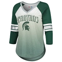 G-III 4Her by Carl Banks /Green Michigan State Spartans Lead Off Ombre Raglan 3/4-Sleeve V-Neck T-Shirt