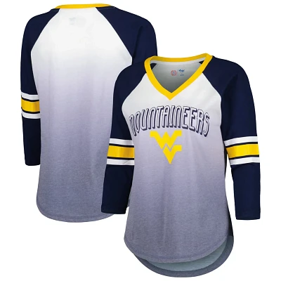 G-III 4Her by Carl Banks /Navy West Virginia Mountaineers Lead Off Ombre Raglan 3/4-Sleeve V-Neck T-Shirt                       