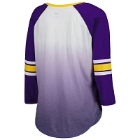 G-III 4Her by Carl Banks /Purple LSU Tigers Lead Off Ombre Raglan 3/4-Sleeve V-Neck T-Shirt                                     