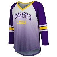 G-III 4Her by Carl Banks /Purple LSU Tigers Lead Off Ombre Raglan 3/4-Sleeve V-Neck T-Shirt                                     