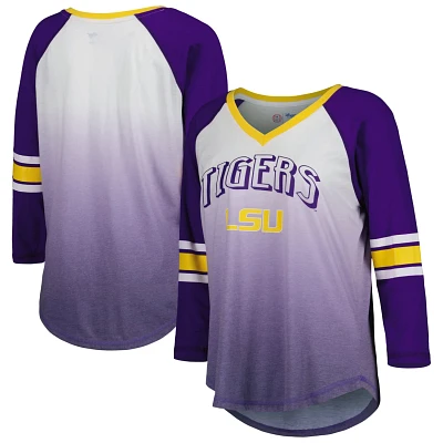 G-III 4Her by Carl Banks /Purple LSU Tigers Lead Off Ombre Raglan 3/4-Sleeve V-Neck T-Shirt                                     