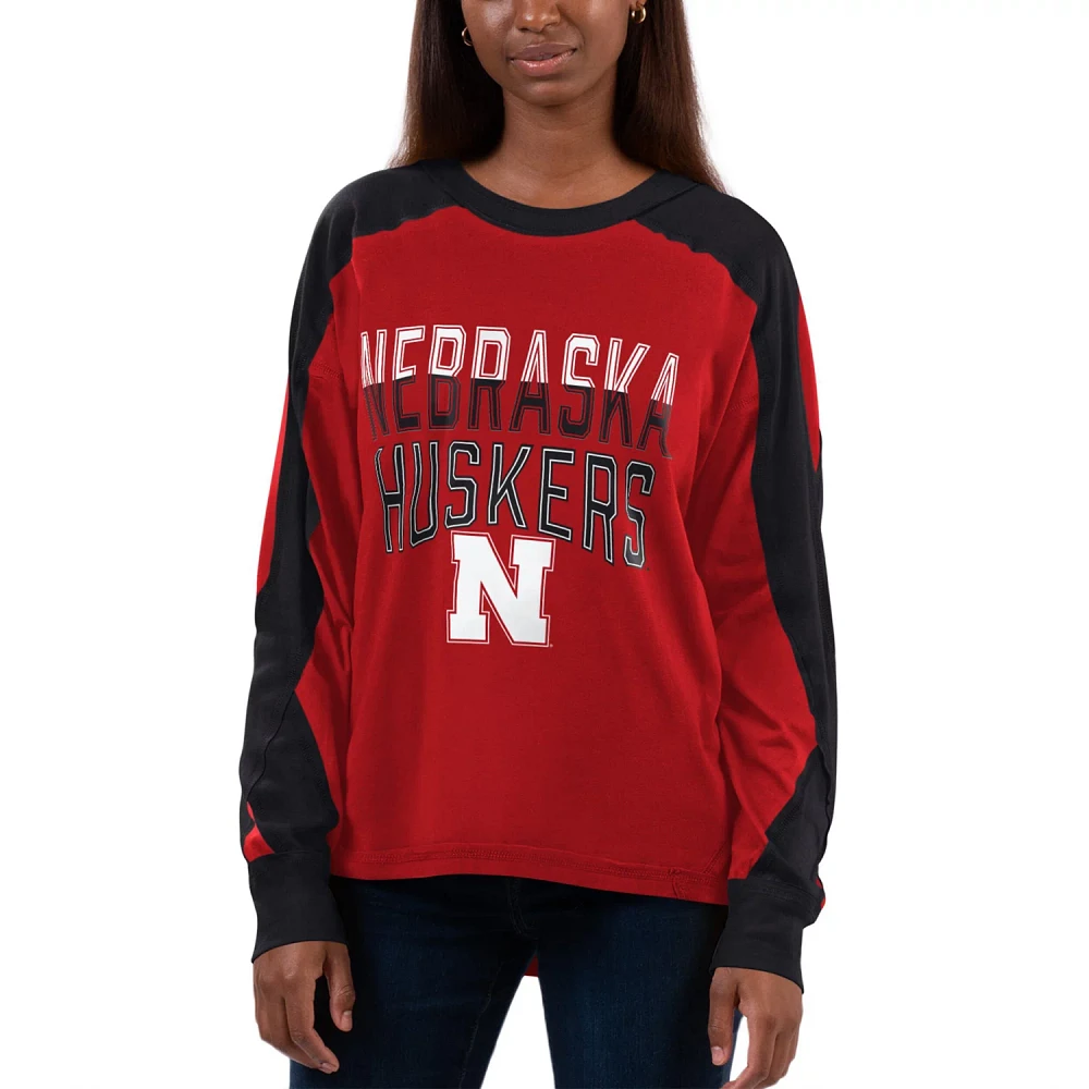 G-III 4Her by Carl Banks Ash/ Nebraska Huskers Smash Oversized Long Sleeve T-Shirt