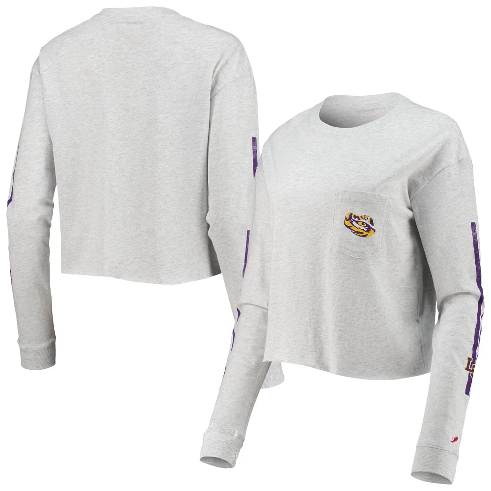 League Collegiate Wear Heathered Gray LSU Tigers Clothesline Cotton Midi Crop Long Sleeve T-Shirt