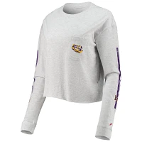 League Collegiate Wear Heathered Gray LSU Tigers Clothesline Cotton Midi Crop Long Sleeve T-Shirt