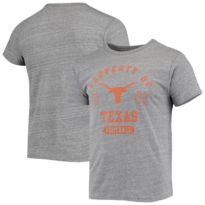 League Collegiate Wear Heathered Gray Texas Longhorns Hail Mary Football Victory Falls Tri-Blend T-Shirt                        