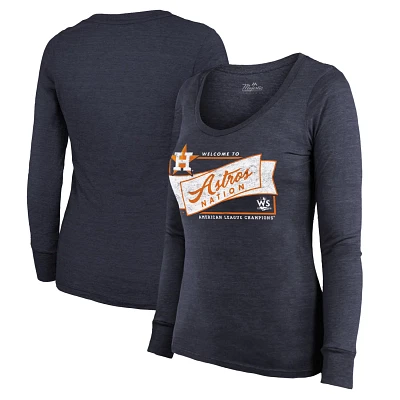 Majestic Threads Houston Astros 2022 American League Champions Tri-Blend Long Sleeve Scoop Neck T-Shirt