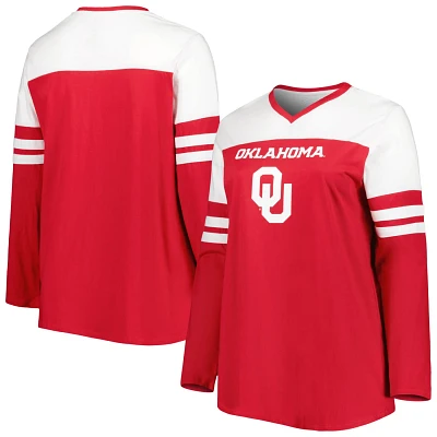 Oklahoma Sooners Plus Long Sleeve Stripe V-Neck T-Shirt