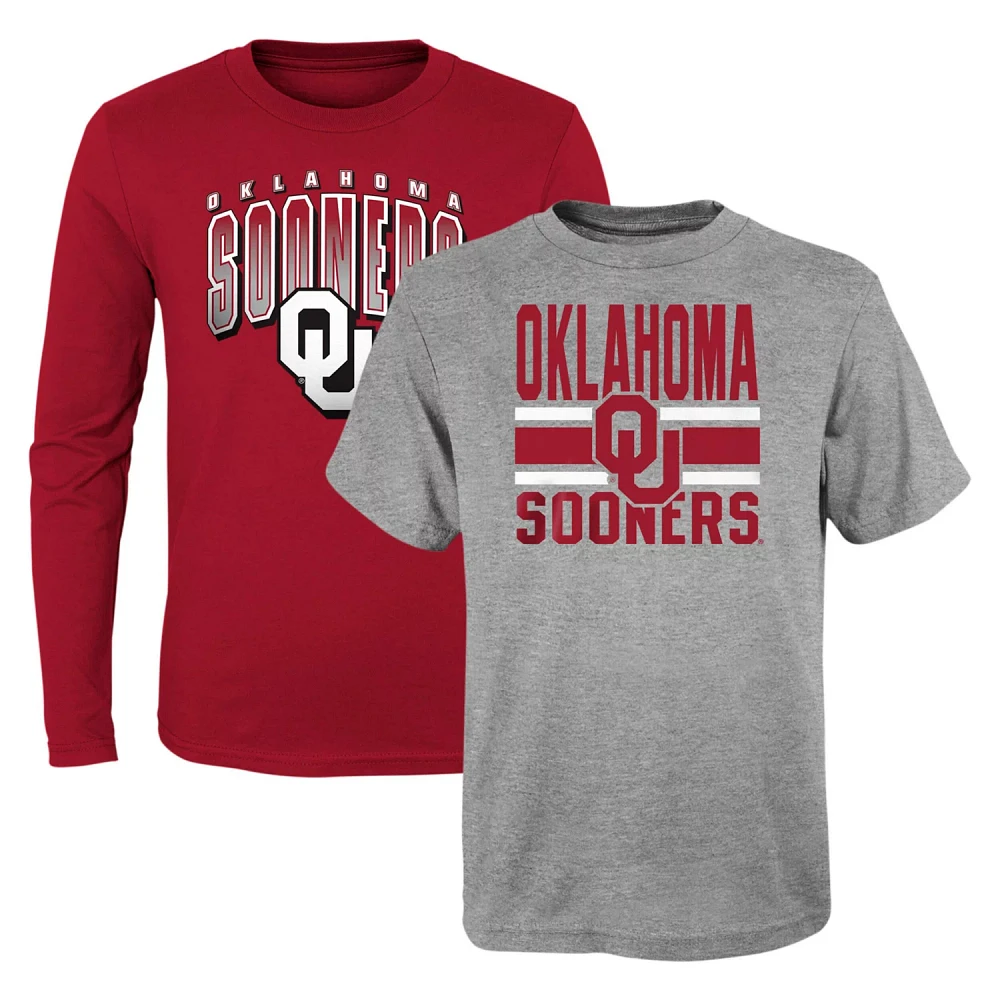 Preschool /Heather Gray Oklahoma Sooners Fan Wave Short  Long Sleeve T-Shirt Combo Pack