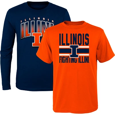 Preschool /Orange Illinois Fighting Illini Fan Wave Short  Long Sleeve T-Shirt Combo Pack                                       