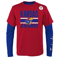 Preschool /Red Kansas Jayhawks Fan Wave Short  Long Sleeve T-Shirt Combo Pack                                                   