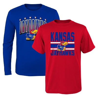 Preschool /Red Kansas Jayhawks Fan Wave Short  Long Sleeve T-Shirt Combo Pack                                                   