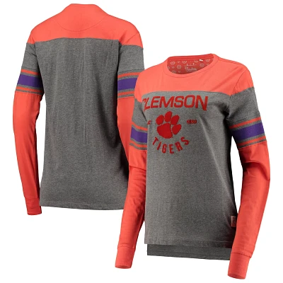 Pressbox /Heathered Gray Clemson Tigers Lizzy Flocking Striped Long Sleeve T-Shirt