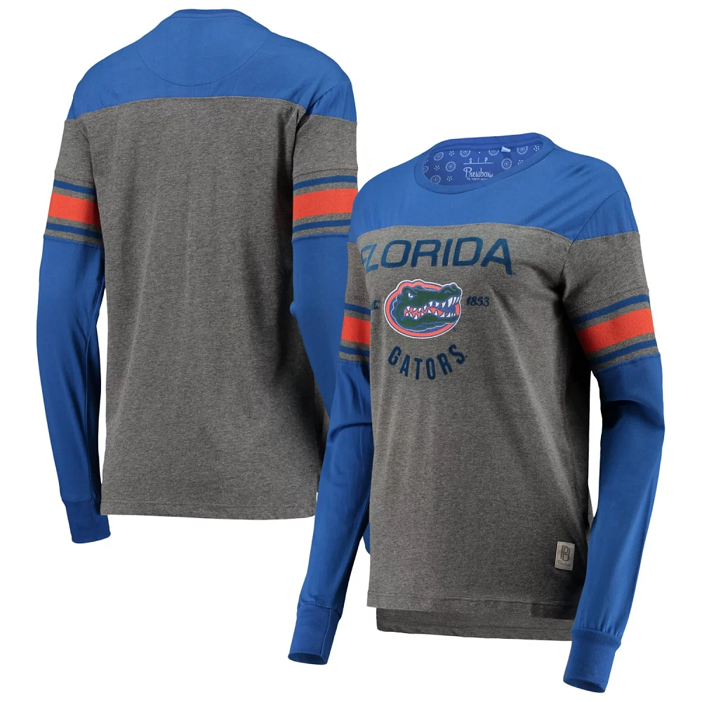 Pressbox /Heathered Gray Florida Gators Lizzy Flocking Striped Long Sleeve T-Shirt                                              