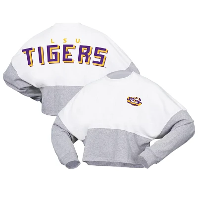 Spirit Jersey LSU Tigers Heather Block Cropped Long Sleeve T-Shirt