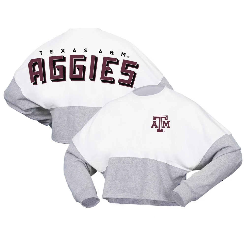 Spirit Jersey Texas AM Aggies Heather Block Cropped Long Sleeve T-Shirt