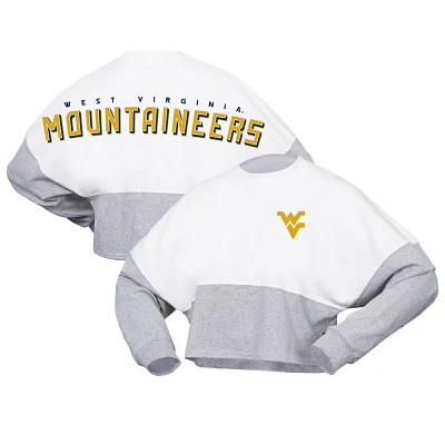 Spirit Jersey West Virginia Mountaineers Heather Block Cropped Long Sleeve T-Shirt