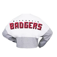 Spirit Jersey Wisconsin Badgers Heather Block Cropped Long Sleeve T-Shirt