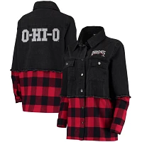 The Wild Collective /Scarlet Ohio State Buckeyes Denim Flannel Stitch Button-Up Shirt                                           