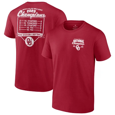 Unisex Fanatics Branded Oklahoma Sooners 2023 NCAA Softball Women's College World Series Champions Schedule T-Shirt