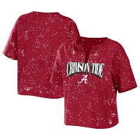 WEAR by Erin Andrews Alabama Tide Bleach Wash Splatter Cropped Notch Neck T-Shirt