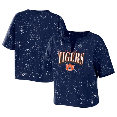 WEAR by Erin Andrews Auburn Tigers Bleach Wash Splatter Cropped Notch Neck T-Shirt