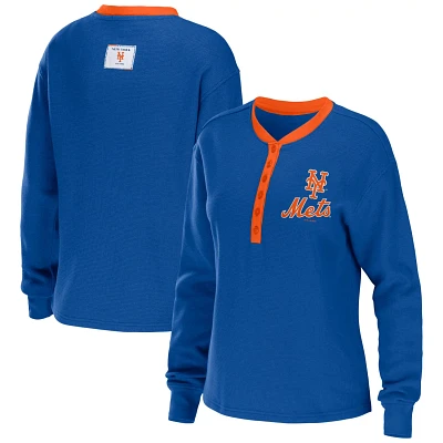 WEAR by Erin Andrews New York Mets Waffle Henley Long Sleeve T-Shirt