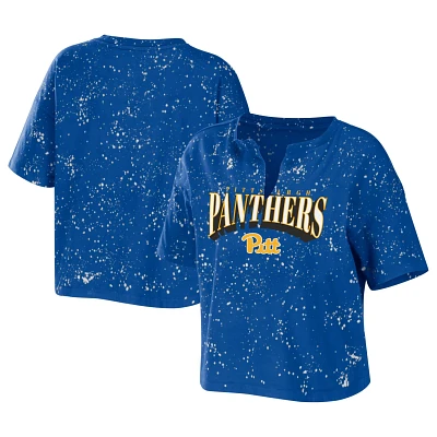 WEAR by Erin Andrews Pitt Panthers Bleach Wash Splatter Cropped Notch Neck T-Shirt
