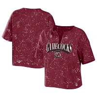 WEAR by Erin Andrews South Carolina Gamecocks Bleach Wash Splatter Cropped Notch Neck T-Shirt