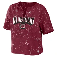 WEAR by Erin Andrews South Carolina Gamecocks Bleach Wash Splatter Cropped Notch Neck T-Shirt