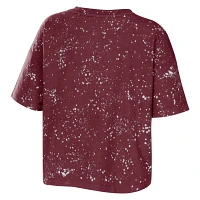 WEAR by Erin Andrews Texas AM Aggies Bleach Wash Splatter Cropped Notch Neck T-Shirt