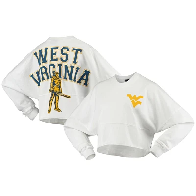 West Virginia Mountaineers Raw Hem Cropped Spirit Jersey Long Sleeve T-Shirt                                                    