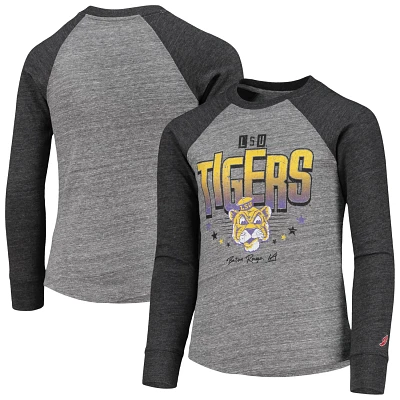 Youth League Collegiate Wear Heathered Gray LSU Tigers Baseball Tri-Blend Raglan Long Sleeve T-Shirt                            