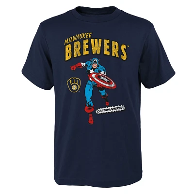 Youth Milwaukee Brewers Team Captain America Marvel T-Shirt