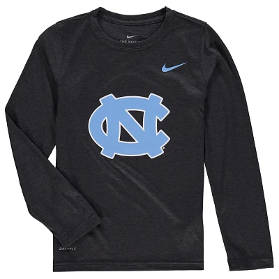 Youth Nike Heathered Gray North Carolina Tar Heels Legend Logo Long Sleeve Performance T-Shirt