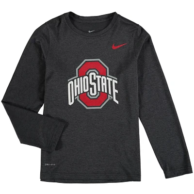 Youth Nike Heathered Gray Ohio State Buckeyes Legend Logo Long Sleeve Performance T-Shirt