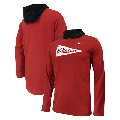 Youth Nike Oklahoma Sooners Sideline Performance Long Sleeve Hoodie T-Shirt