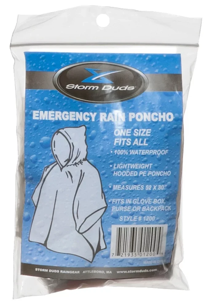 Storm Duds Adults' Emergency Rain Poncho                                                                                        