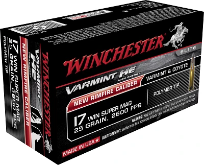 Winchester Varmint HE .17 Winchester Super Mag 25-Grain Rimfire Ammunition - 50 Rounds                                          