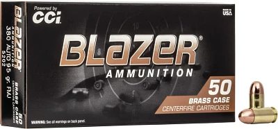 Blazer Brass Target Load FMJ .380 Auto 95-Grain Centerfire Handgun Ammunition - 50 Rounds                                       