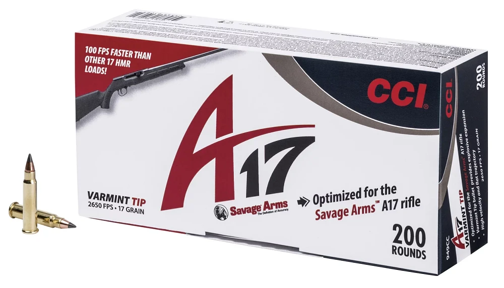 CCI A17 Varmint Tip 17 HMR 17-Grain Rimfire Ammunition - 200 Rounds                                                             