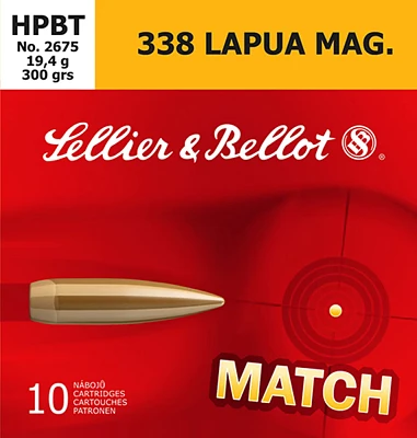 Sellier & Bellot .338 Lapua Magnum 300-Grain Boat Tail HP Centerfire Rifle Ammunition                                           